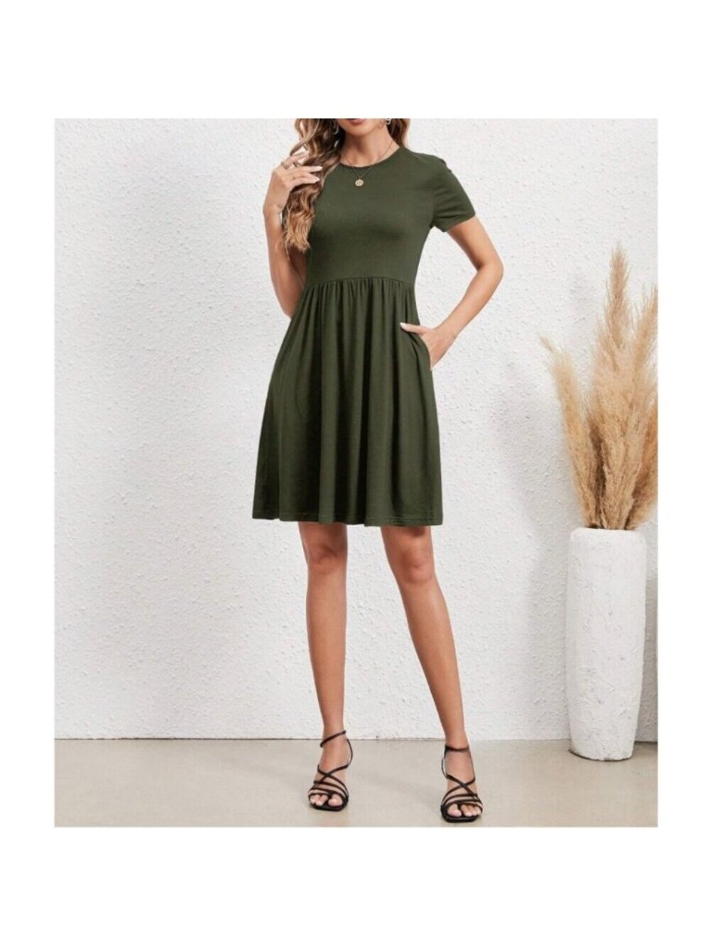 LAST ONE 🔥 Army Green A-Line Dress With Pockets - Picture 4 of 8